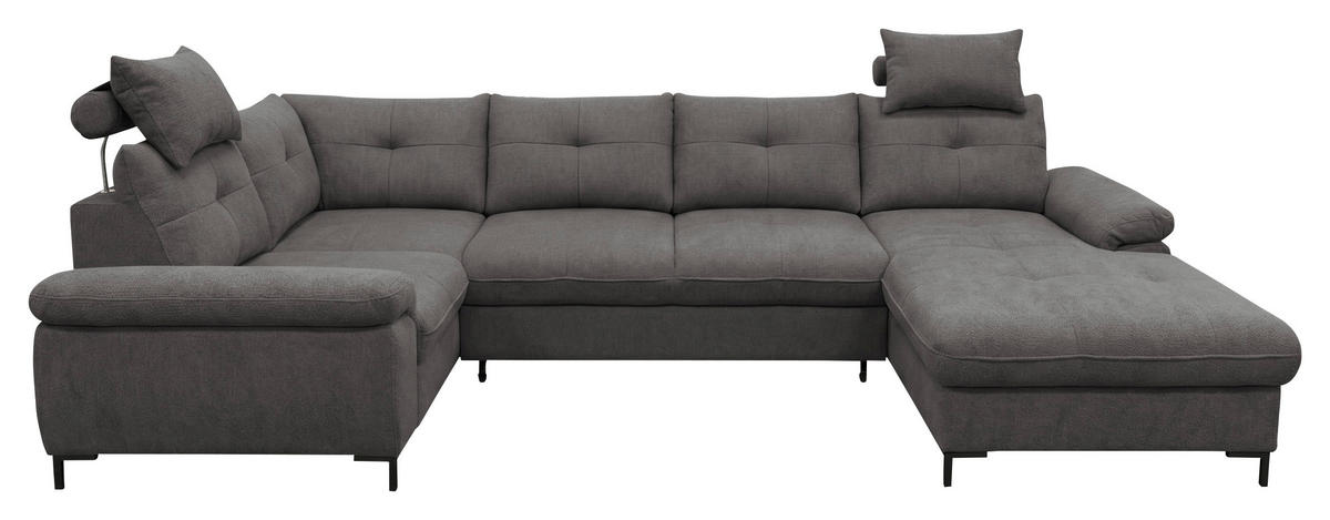 WOHNLANDSCHAFT SOLEI U in Chenille Dunkelgrau  - Dunkelgrau/Schwarz, Design, Kunststoff/Textil (184/334/188cm) - MID.YOU