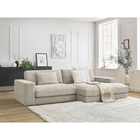 ECKSOFA Ottomane rechts  LEONARD  Beige Struktur  - Beige/Schwarz, MODERN, Kunststoff/Textil (274/159cm)