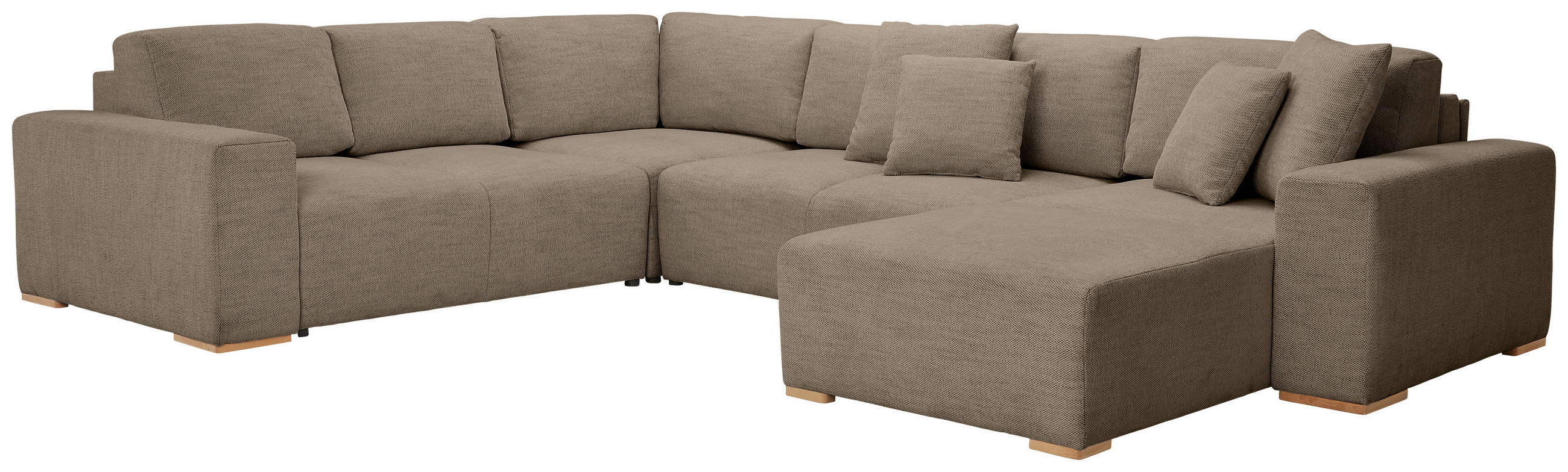 WOHNLANDSCHAFT Braun Flachgewebe  - Buchefarben/Schwarz, KONVENTIONELL, Holz/Kunststoff (283/371/208cm) - Livetastic