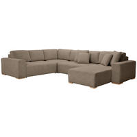 WOHNLANDSCHAFT Braun Flachgewebe  - Buchefarben/Schwarz, KONVENTIONELL, Holz/Kunststoff (283/371/208cm) - Livetastic