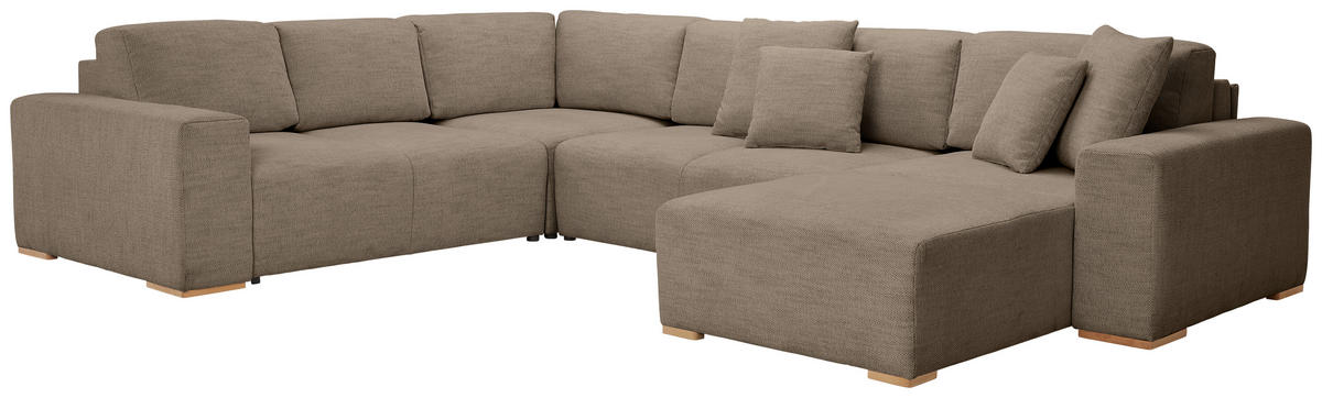 WOHNLANDSCHAFT Braun Flachgewebe  - Buchefarben/Schwarz, KONVENTIONELL, Holz/Kunststoff (283/371/208cm) - Livetastic