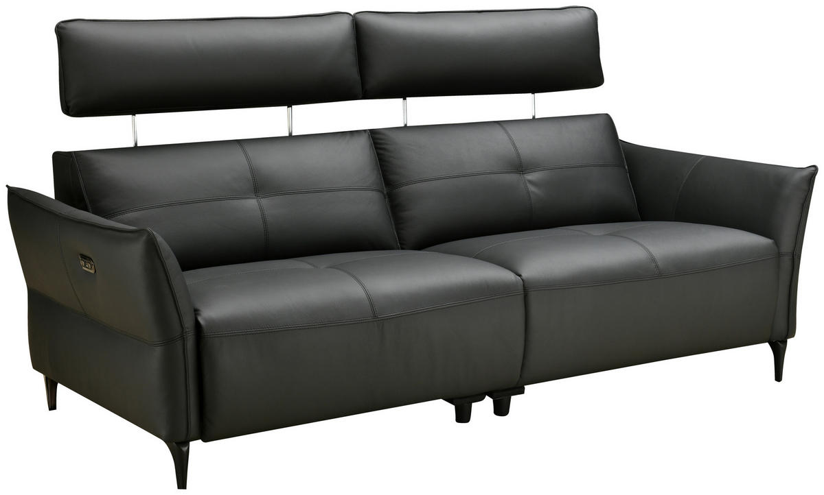 2,5-SITZER Schwarz Echtleder  - Schwarz, Design, Leder/Metall (220/98/101cm) - Novel