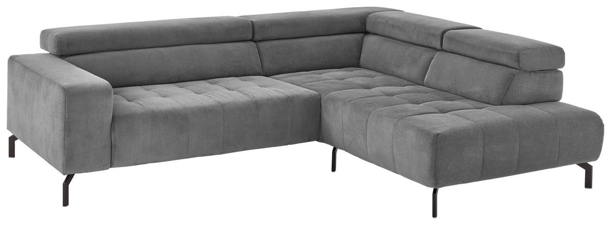 ECKSOFA Anthrazit Cord  - Anthrazit/Schwarz, Design, Textil/Metall (261/214cm) - Beldomo Style