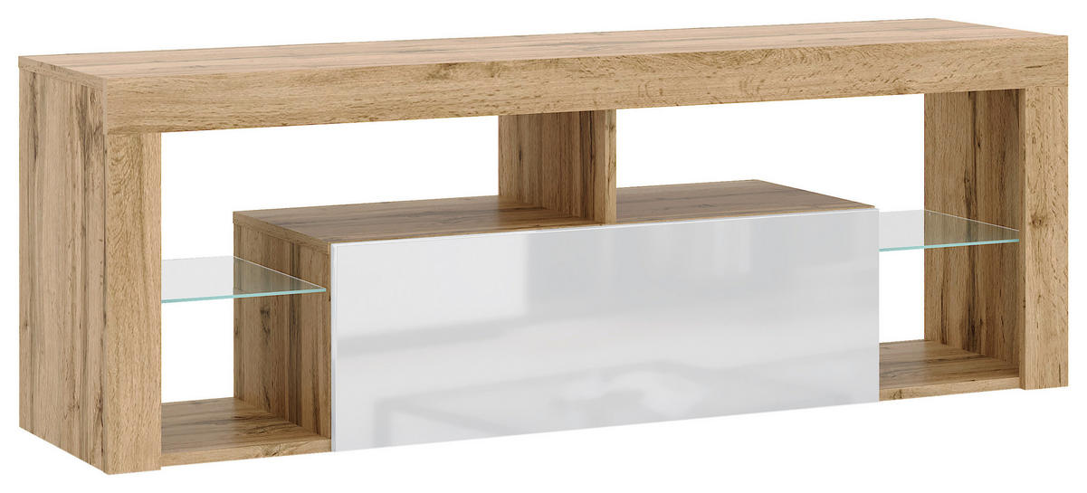 LOWBOARD EVEREST 140/50,5/35 cm  stehend  - Eiche Wotan/Schwarz, Design, Glas/Holzwerkstoff (140/50,5/35cm) - Livetastic