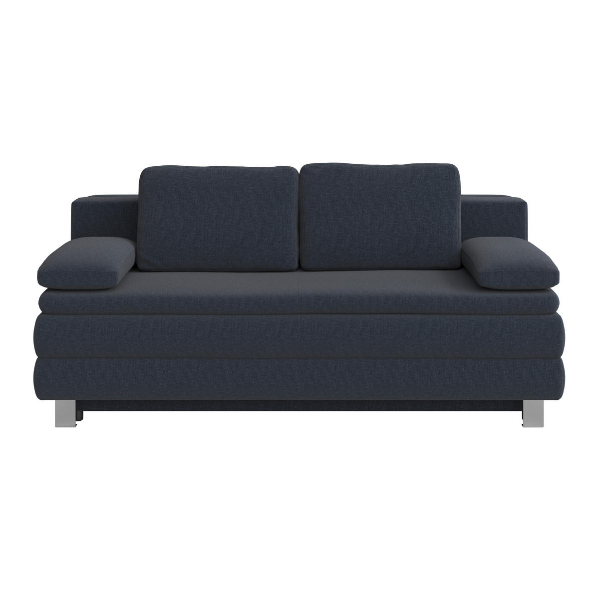 BOXSPRINGSOFA  mit Liegefunktion, Rücken echt Flachgewebe Dunkelblau  - Silberfarben/Dunkelblau, Design, Textil/Metall (202/96/105cm) - Carryhome