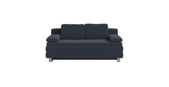 BOXSPRINGSOFA Flachgewebe Dunkelblau  inkl. Rückenkissen, Armlehnenkissen, Bettkasten  - Silberfarben/Dunkelblau, Design, Textil/Metall (202/96/105cm) - Carryhome