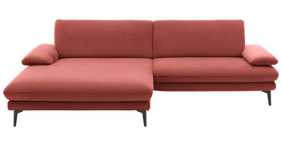 ECKSOFA  in Velours Koralle Rücken echt  184/284 cm  - Koralle/Schwarz, Design, Textil/Metall (184/284cm) - Dieter Knoll