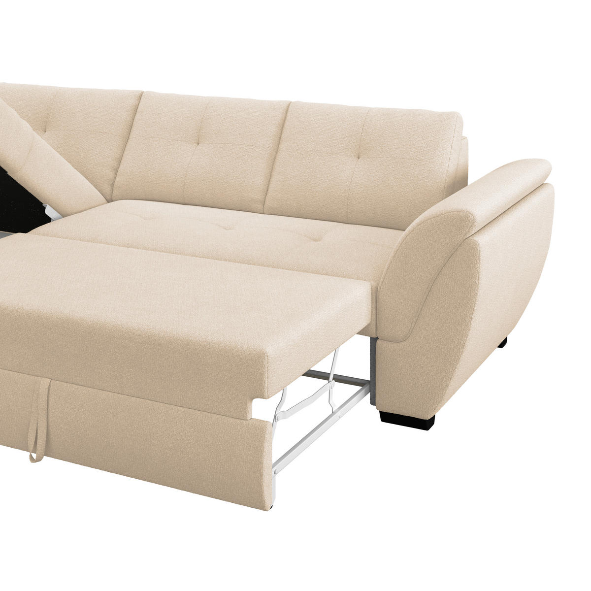 ECKSOFA Beige Zierkissen, Bettkasten, Schlaffunktion, Rücken echt  - Beige/Schwarz, KONVENTIONELL, Kunststoff/Textil (187/278cm) - MID.YOU