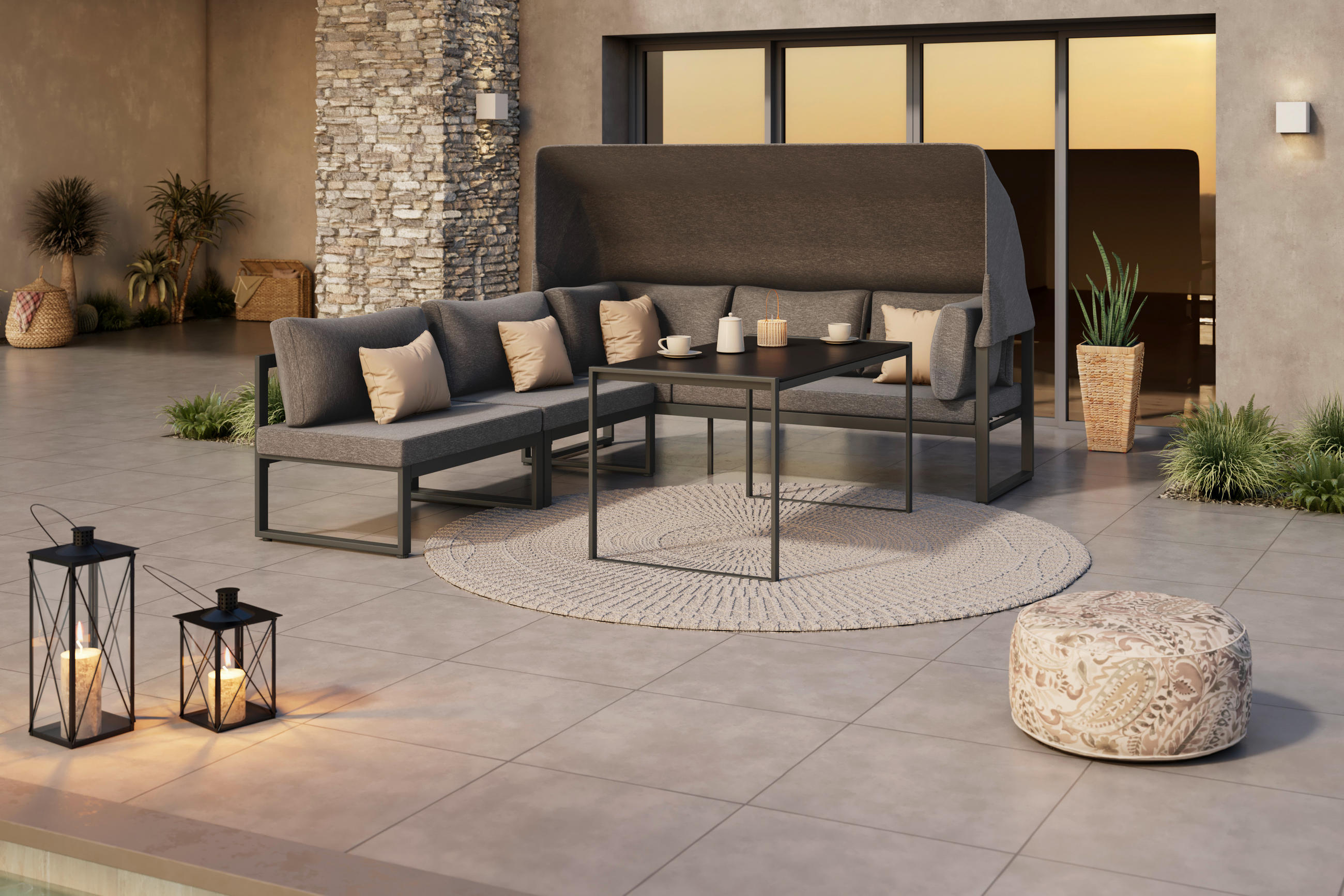 Ambia Garden Dining-Loungeset Anthrazit 213x67x70 cm