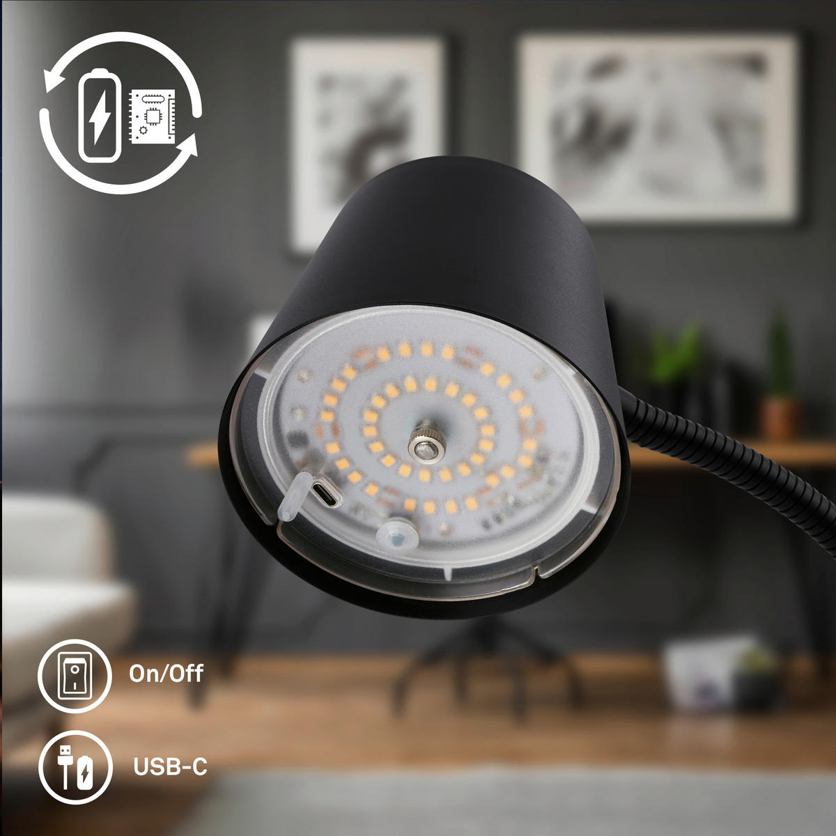 AKKU-STEHLEUCHTE 21/126 cm    - Schwarz, Design, Kunststoff/Metall (21/126cm)