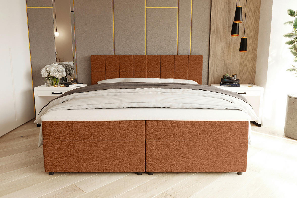 BOXBETT 160/200 cm,  in Rostfarben, Topper, Matratzen, Bettschubladen, H3 = fest  - Rostfarben/Schwarz, KONVENTIONELL, Kunststoff/Textil (160/200cm) - Boxxx