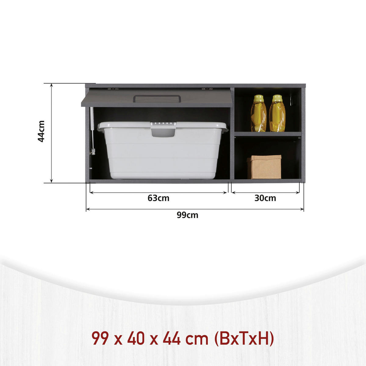 KÜCHENOBERSCHRANK 99/44/40 cm  in Anthrazit  - Anthrazit/Schwarz, MODERN, Holzwerkstoff/Metall (99/44/40cm) - home24