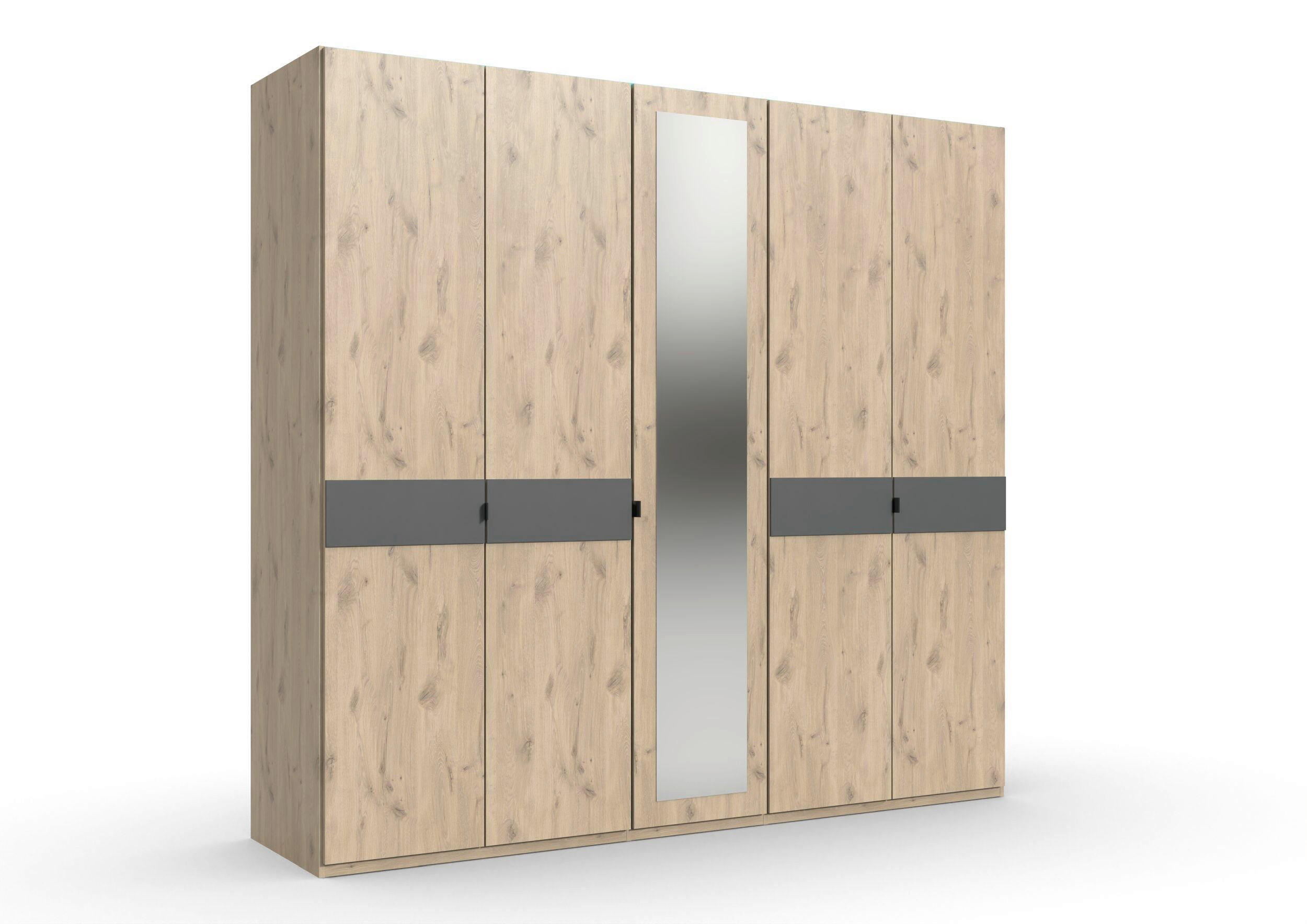 DREHTÜRENSCHRANK 225/208/58 cm,  in Graphitfarben, Eichefarben, 5 Tür(en)-türig  - Eichefarben/Graphitfarben, KONVENTIONELL, Glas/Holzwerkstoff (225/208/58cm) - Boxxx