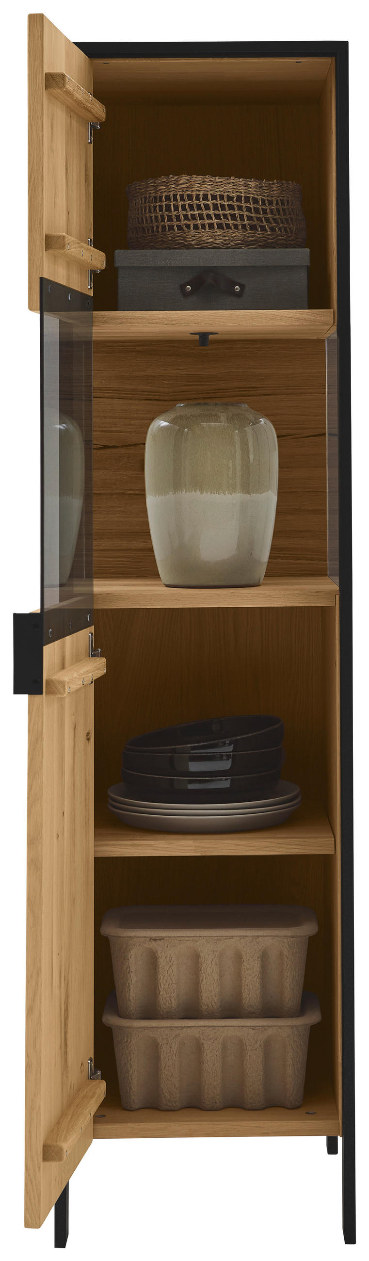 VITRINE Graphitfarben, Eichefarben  38,4/154,1/44,6 cm  - Eichefarben/Graphitfarben, Natur, Glas/Holz (38,4/154,1/44,6cm) - Valdera