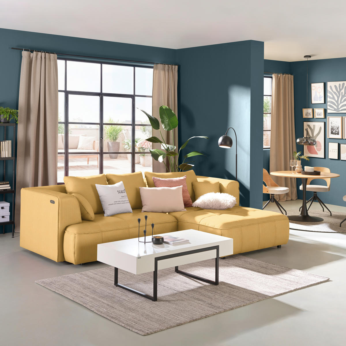 ECKSOFA  in Feincord Gelb  288/188 cm  - Gelb/Schwarz, Design, Kunststoff/Textil (288/188cm) - Welnova