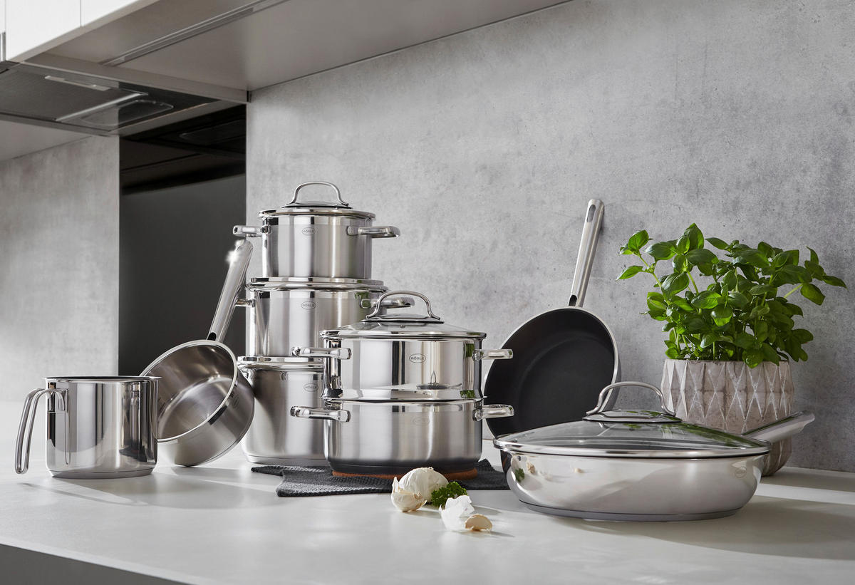 KOCHTOPFSET Elegance 10-teilig  - Edelstahlfarben, Design, Glas/Metall - Rösle
