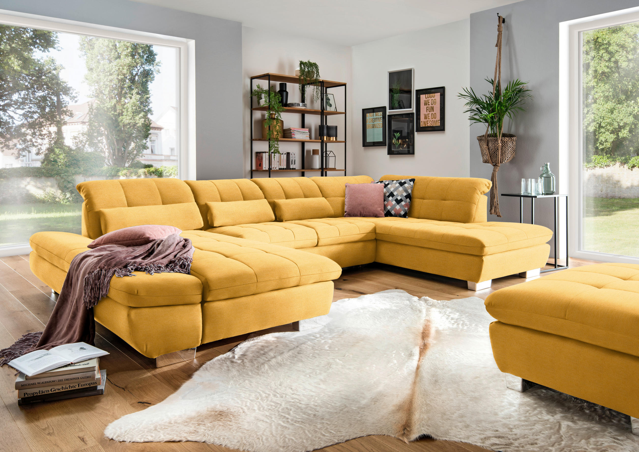 WOHNLANDSCHAFT in Mikrofaser Gelb  - Chromfarben/Gelb, Design, Kunststoff/Textil (204/350/211cm) - Xora