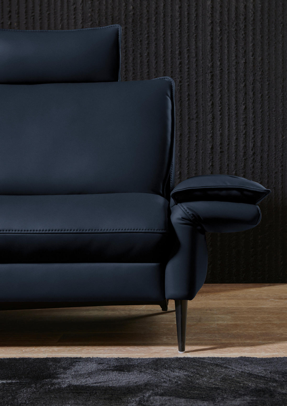 ECKSOFA in Echtleder Dunkelblau  - Schwarz/Dunkelblau, Design, Leder/Metall (172/334cm) - Valdera