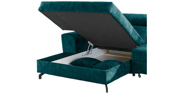ECKSOFA Petrol Velours - Petrol/Schwarz, Design, Textil/Metall (181/267cm) - Carryhome