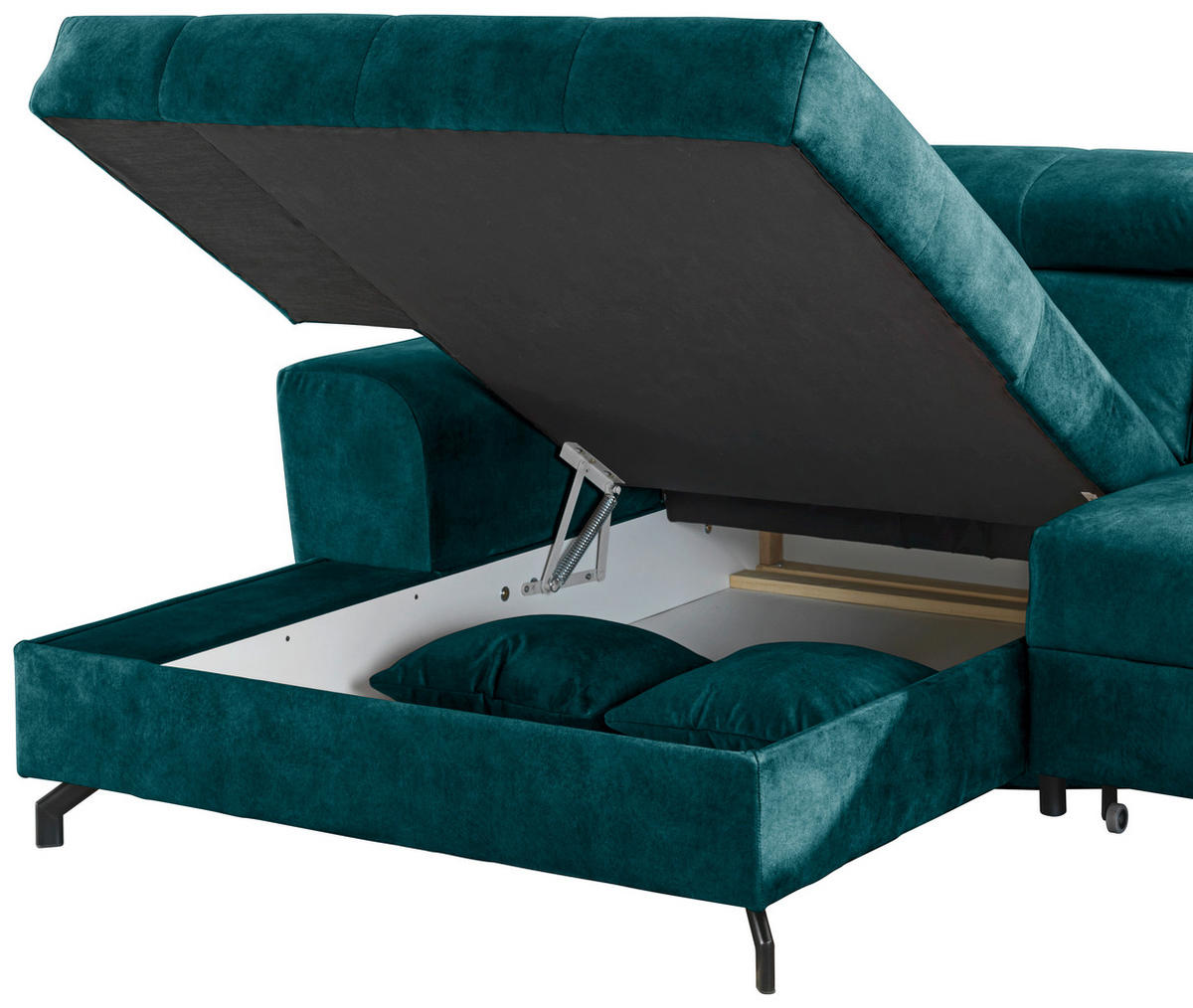 ECKSOFA Petrol Velours  - Petrol/Schwarz, Design, Textil/Metall (181/267cm) - Carryhome