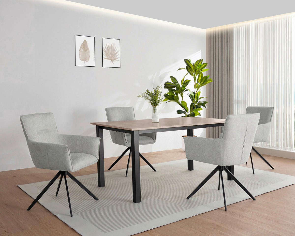 ESSTISCH 160/90/76 cm Nachbildung  Metall, Holzwerkstoff gastro- und objekttauglich rechteckig Eichefarben  - Eichefarben/Schwarz, MODERN, Holzwerkstoff/Metall (160/90/76cm) - MID.YOU