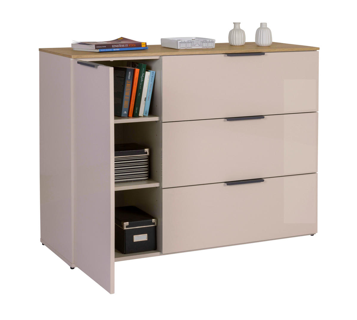 KOMODA, barve hrasta, kašmir  - črna/kašmir, Design, kovina/umetna masa (119,5/80,5/44,4cm) - Carryhome