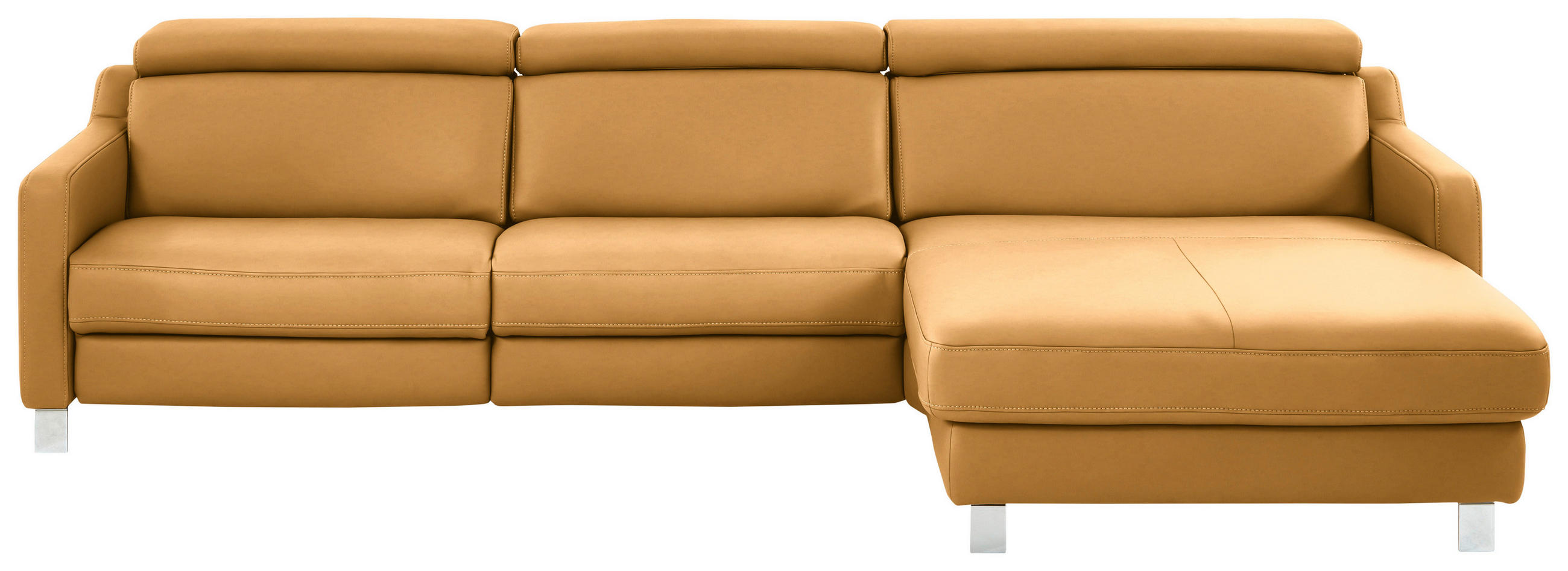 ECKSOFA in Echtleder Currygelb  - Chromfarben/Currygelb, Design, Leder/Metall (291/176cm) - Valdera