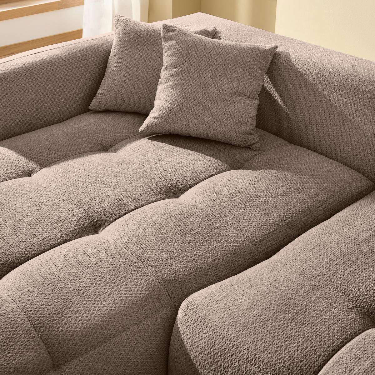 ECKSOFA in Chenille Hellbraun  - Hellbraun/Schwarz, Modern, Kunststoff/Textil (172/276cm) - Hom`in