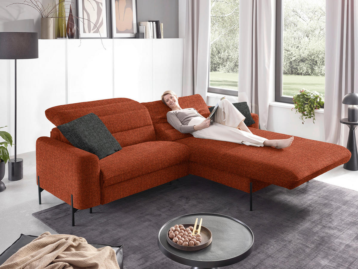 ECKSOFA in Flachgewebe Rostfarben  - Rostfarben/Schwarz, Design, Textil/Metall (252/191cm) - Dieter Knoll
