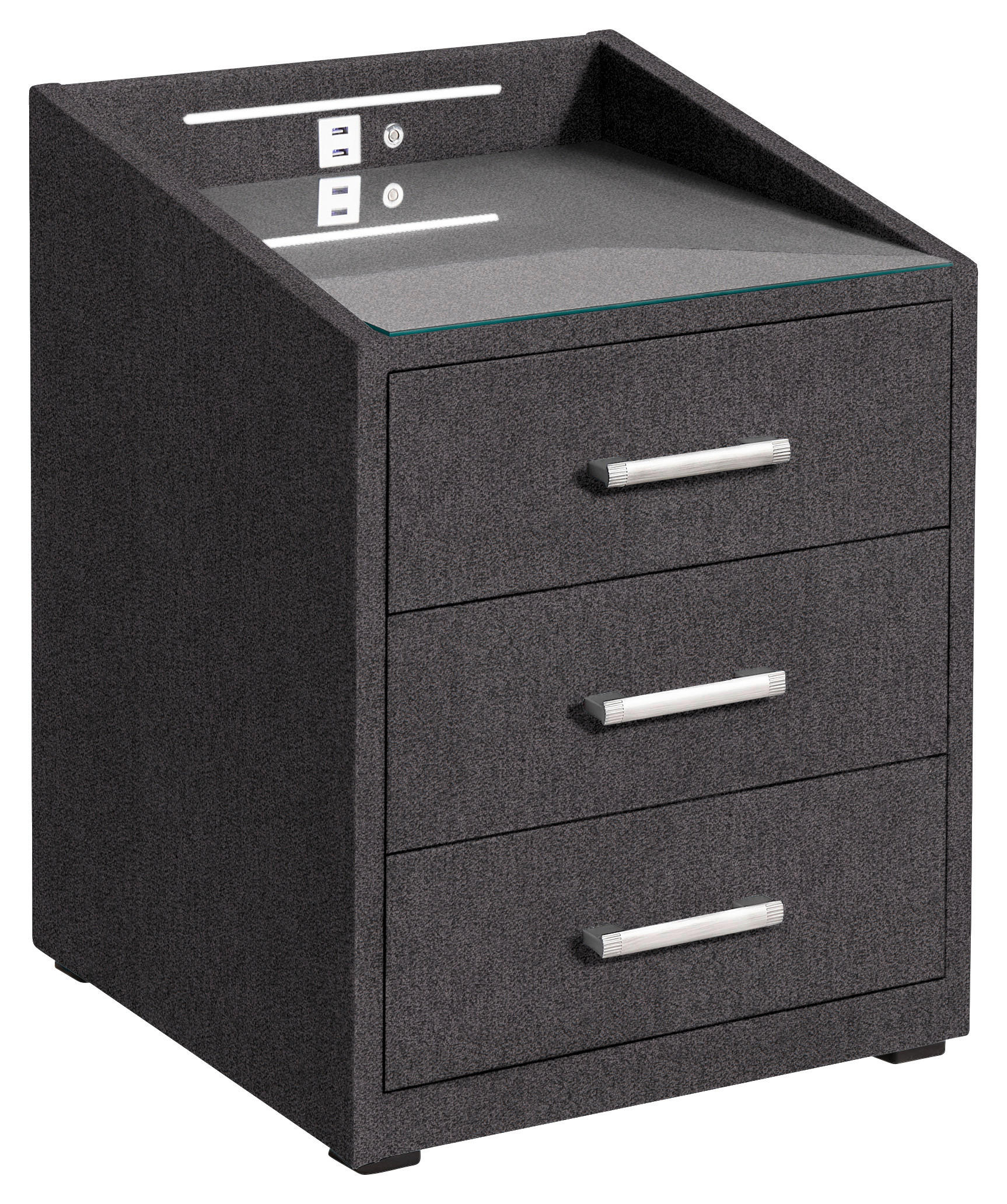 NACHTSCHRANK  - Silberfarben/Schwarz, KONVENTIONELL, Glas/Holzwerkstoff (47/61cm) - Esposa