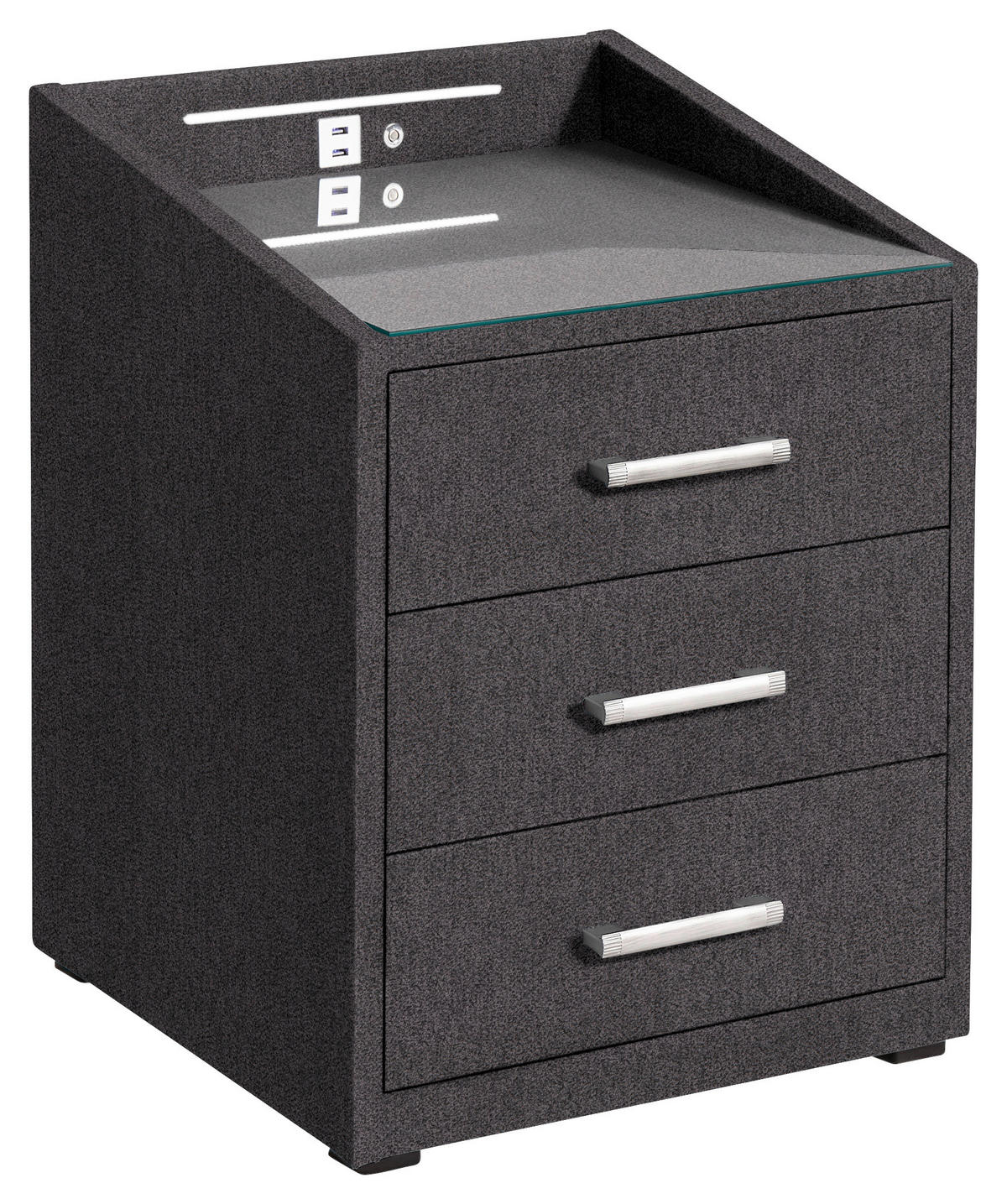 NACHTSCHRANK  - Silberfarben/Schwarz, KONVENTIONELL, Glas/Holzwerkstoff (47/61cm) - Esposa