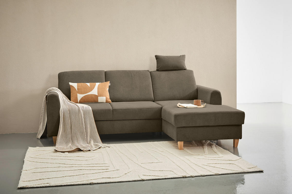 ECKSOFA Braun Flachgewebe  - Buchefarben/Braun, KONVENTIONELL, Holz/Textil (241/166cm) - Carryhome