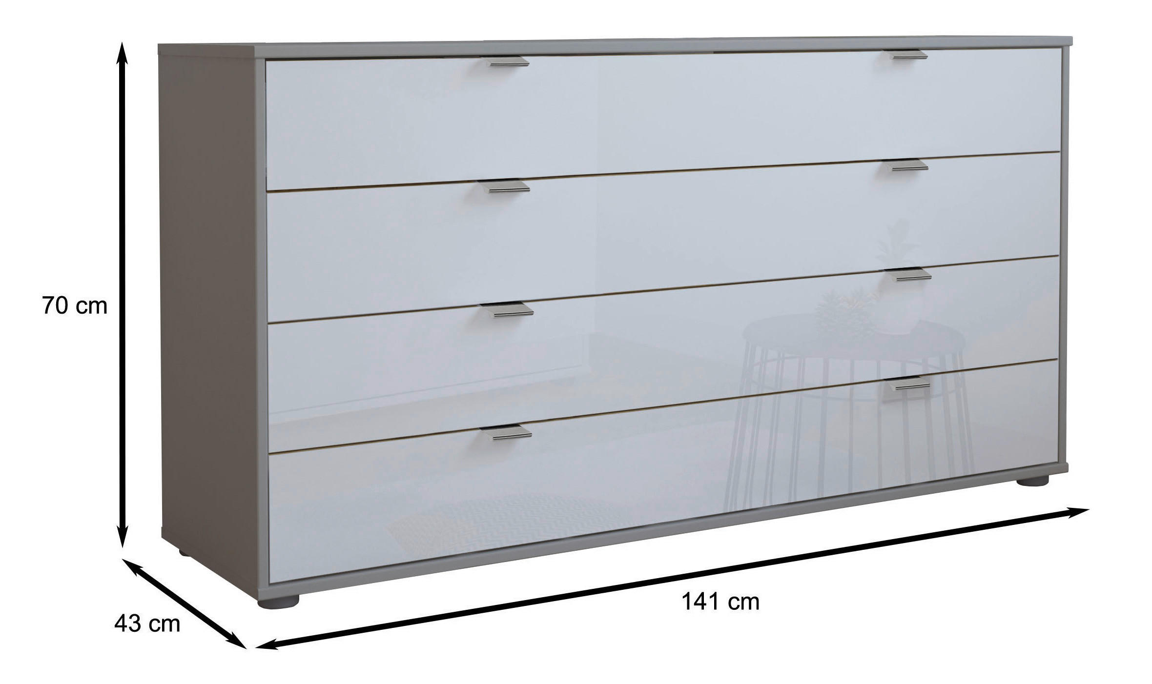 Thumbnail - Dieter Knoll Sideboard, Grau, Weiß, Metall, 4 Schubladen, 141x70x43 cm, ISO 9001, Made in Germany, Typenauswahl, stehend...