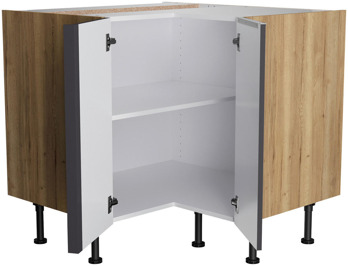 ECKKÜCHE 200/270 cm  in Anthrazit, Eichefarben  - Edelstahlfarben/Eichefarben, Basics, Holzwerkstoff/Metall (200/270cm) - Optifit