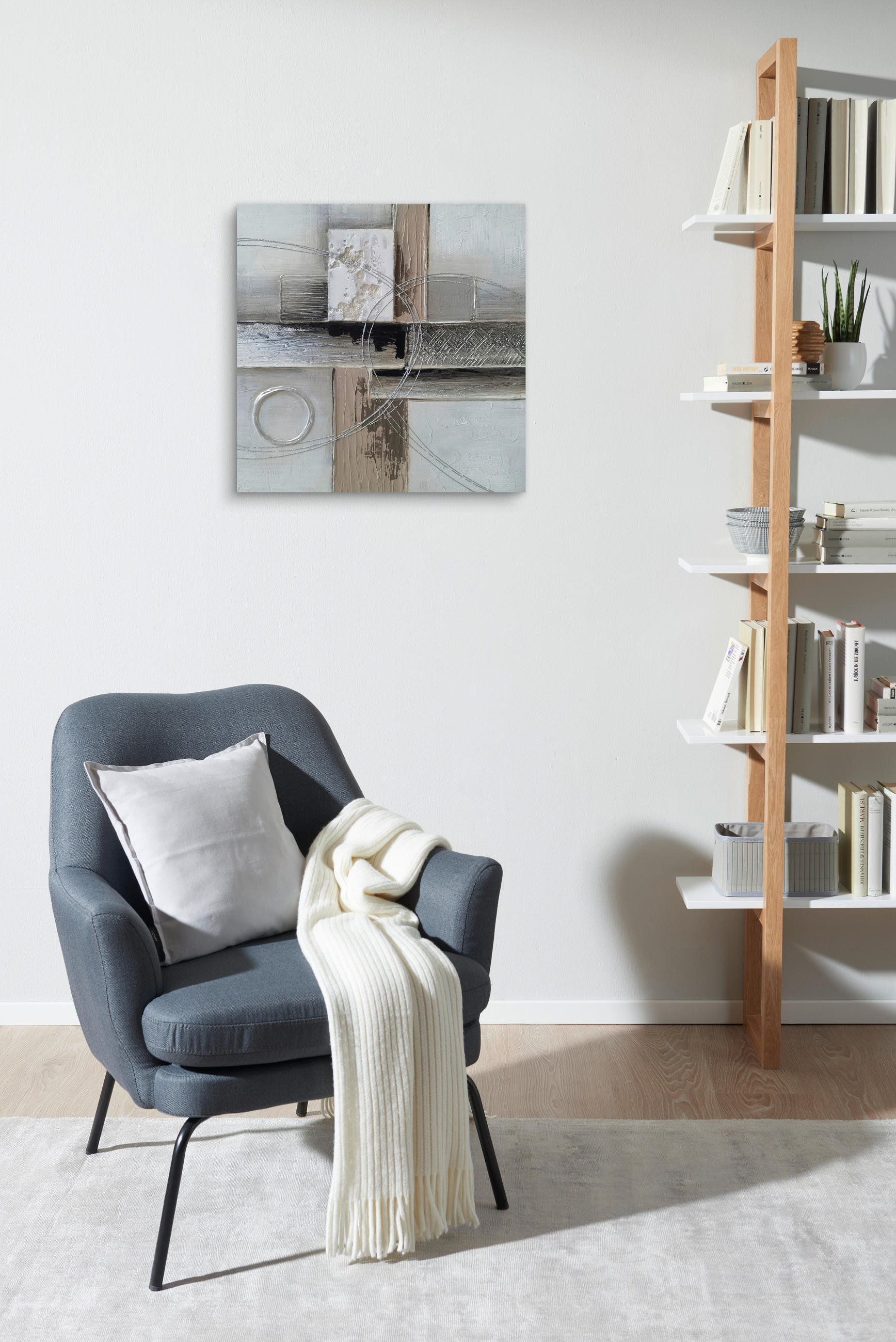 ULJENA SLIKA  55/55 cm       - bijela/siva, Design, drvo/tekstil (55/55cm) - Monee