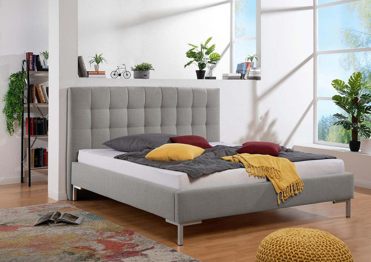 POLSTERBETT  in Grau,  - Silberfarben/Grau, MODERN, Textil/Metall (213/117/210cm) - Livetastic