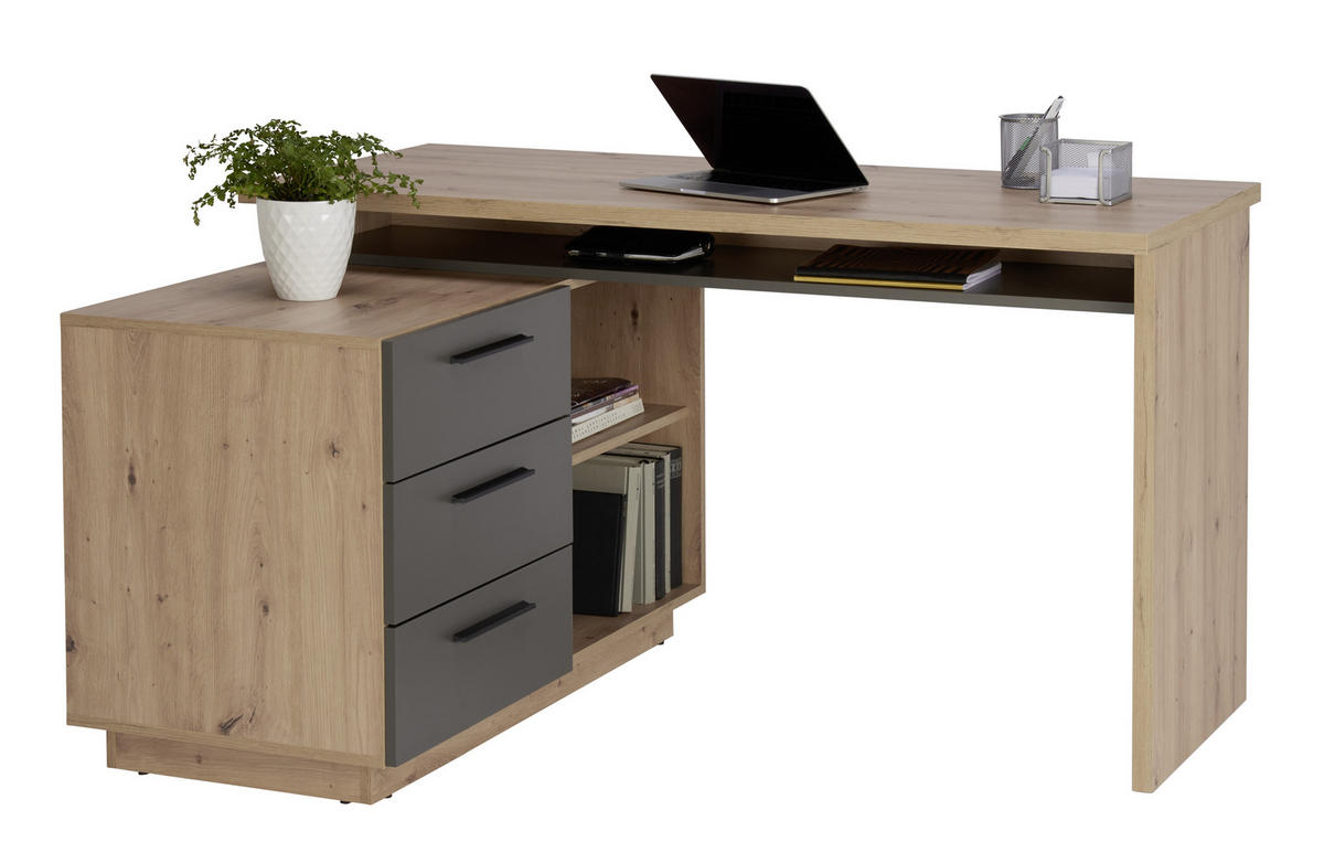 SCHREIBTISCHKOMBINATION Anthrazit, Eiche Artisan  - Anthrazit/Eiche Artisan, KONVENTIONELL, Holzwerkstoff (138/105/75cm) - Xora