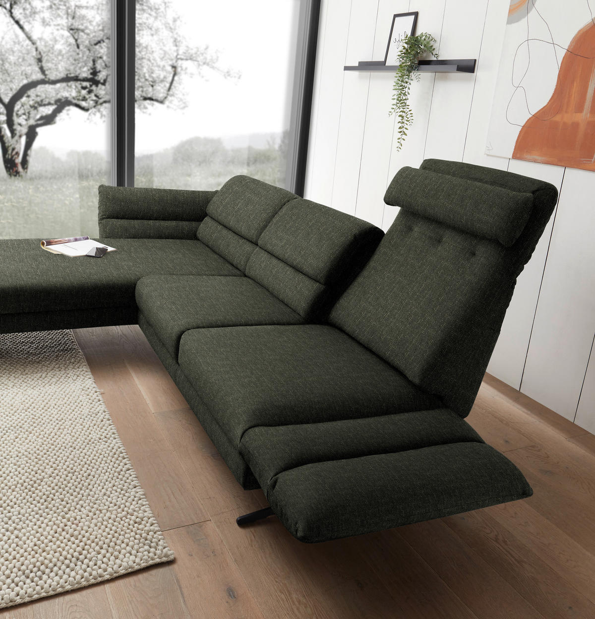 ECKSOFA  in Flachgewebe Dunkelgrün  176-217/279-327 cm  - Dunkelgrün/Schwarz, Design, Textil/Metall (176-217/279-327cm) - Dieter Knoll