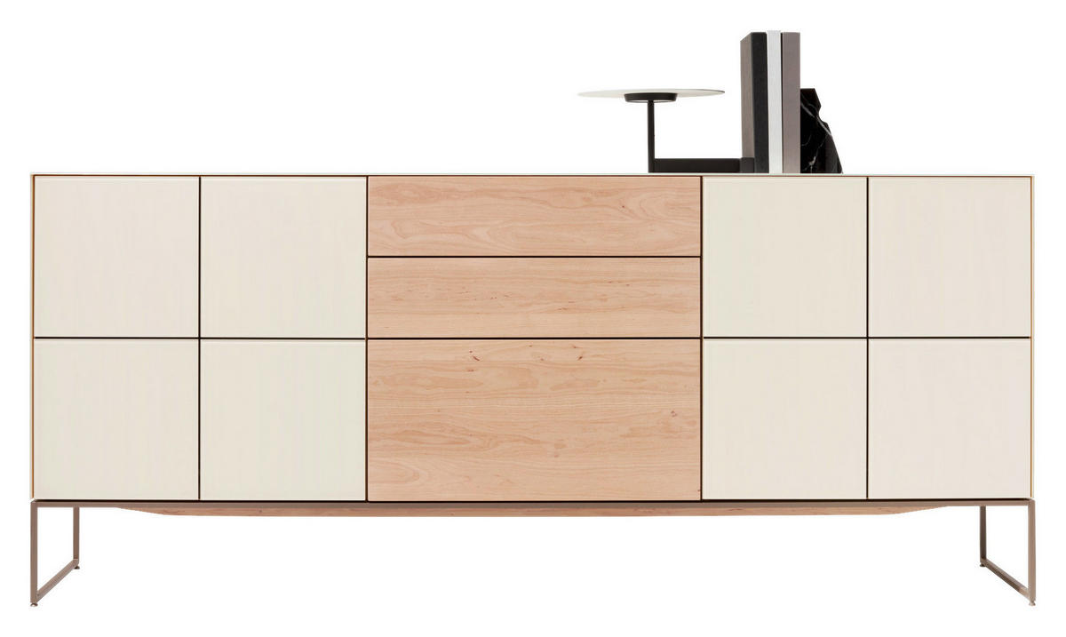 ANRICHTE Weiß, Erlefarben  196,2/85,3/41,9 cm  - Hellbraun/Erlefarben, Design, Glas/Holz (196,2/85,3/41,9cm) - Team 7