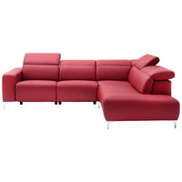 ECKSOFA Rot Echtleder  - Chromfarben/Rot, Design, Leder/Metall (290/223cm) - Pure Home Lifestyle