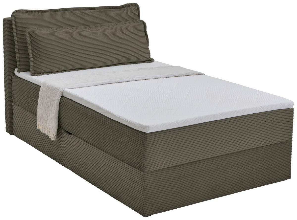 BOXBETT 120/200 cm,  in Waldgrün, Kissen, Bettkasten, Topper, H3 = fest  - Waldgrün/Schwarz, Design, Kunststoff/Textil (120/200cm) - Chameo