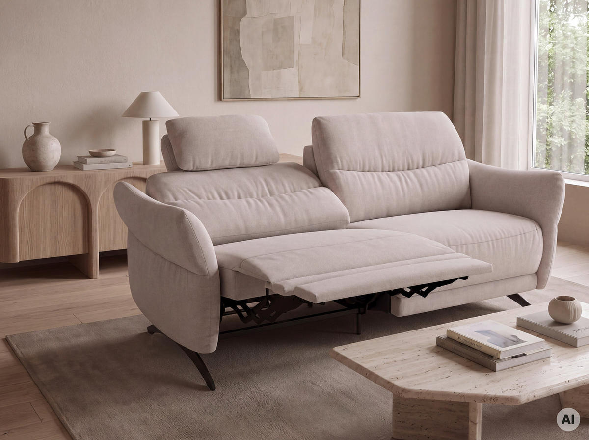 3-SITZER-SOFA  in Flachgewebe Sandfarben  - Sandfarben/Schwarz, KONVENTIONELL, Textil/Metall (196/91/92cm) - Pure Home Comfort