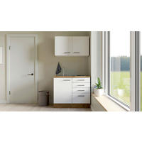 MINIKÜCHE 100 cm   in Eichefarben, Magnolie  - Eichefarben/Magnolie, MODERN, Holzwerkstoff/Metall (100cm) - FlexWell