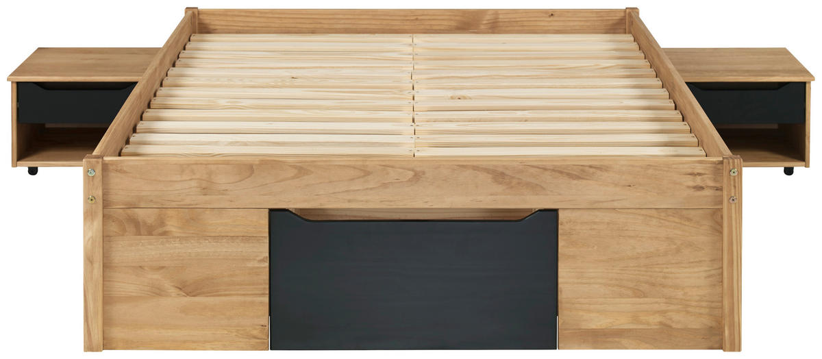 KREVET S PROSTOR. ZA ODLAGANJ   90/200 cm   prirodne boje, crna  - prirodne boje/crna, Moderno, drvni materijal/drvo (90/200cm) - MID.YOU