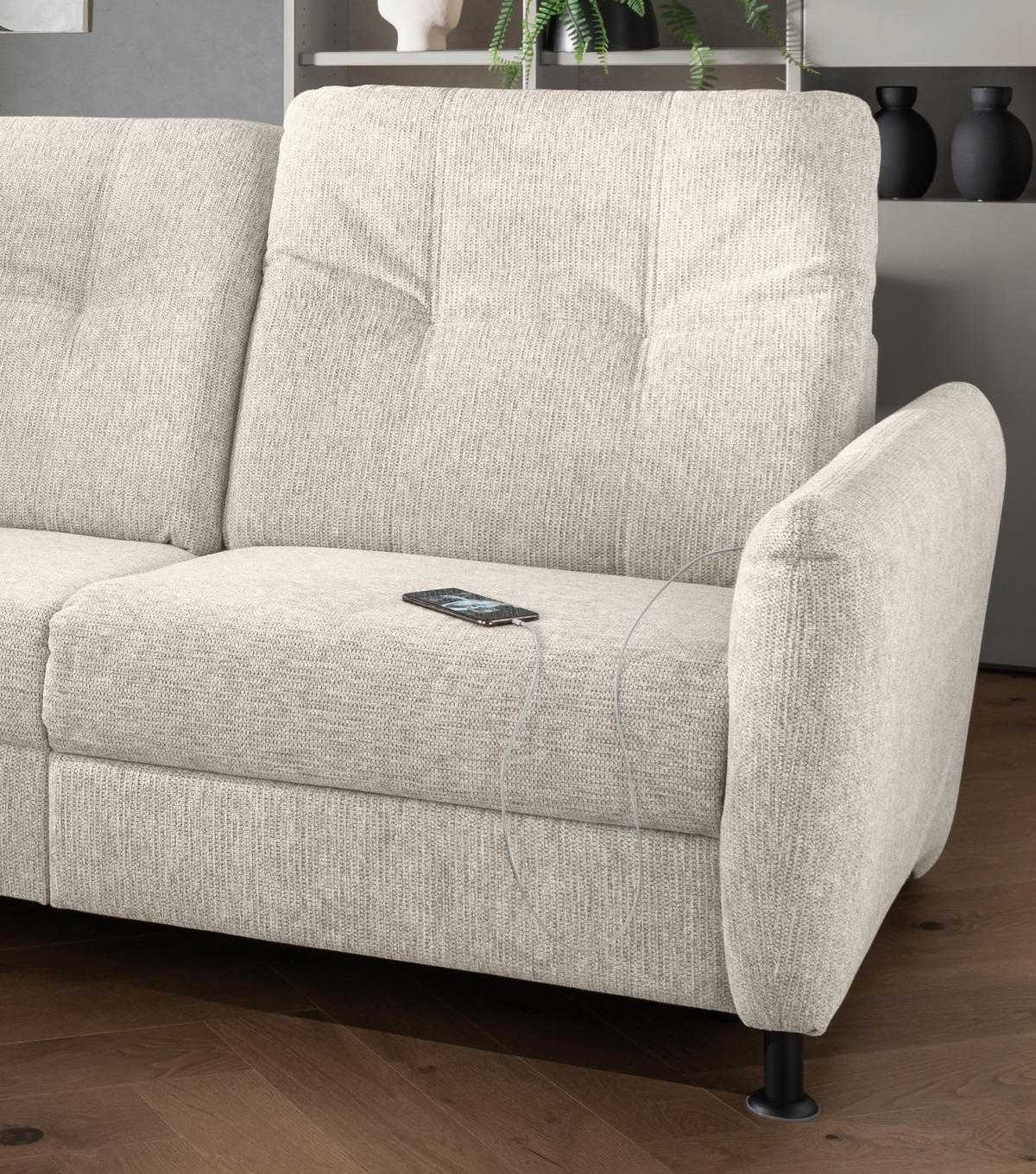 ECKSOFA in Chenille Beige  - Beige/Schwarz, Modern, Textil/Metall (198/270cm) - Livetastic