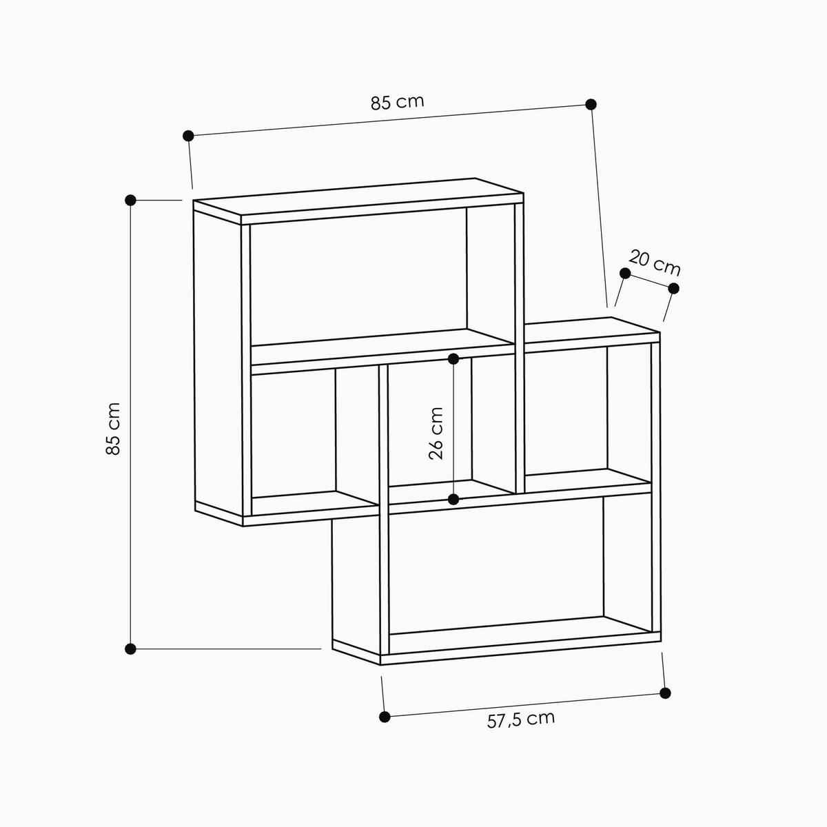 WANDREGAL 85/85/20 cm  - Eichefarben/Weiß, Design, Holzwerkstoff (85/85/20cm) - Livetastic