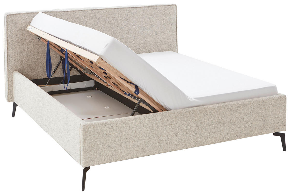 POLSTERBETT 180/200 cm  in Beige  - Birkefarben/Beige, Design, Holz/Textil (180/200cm) - home24