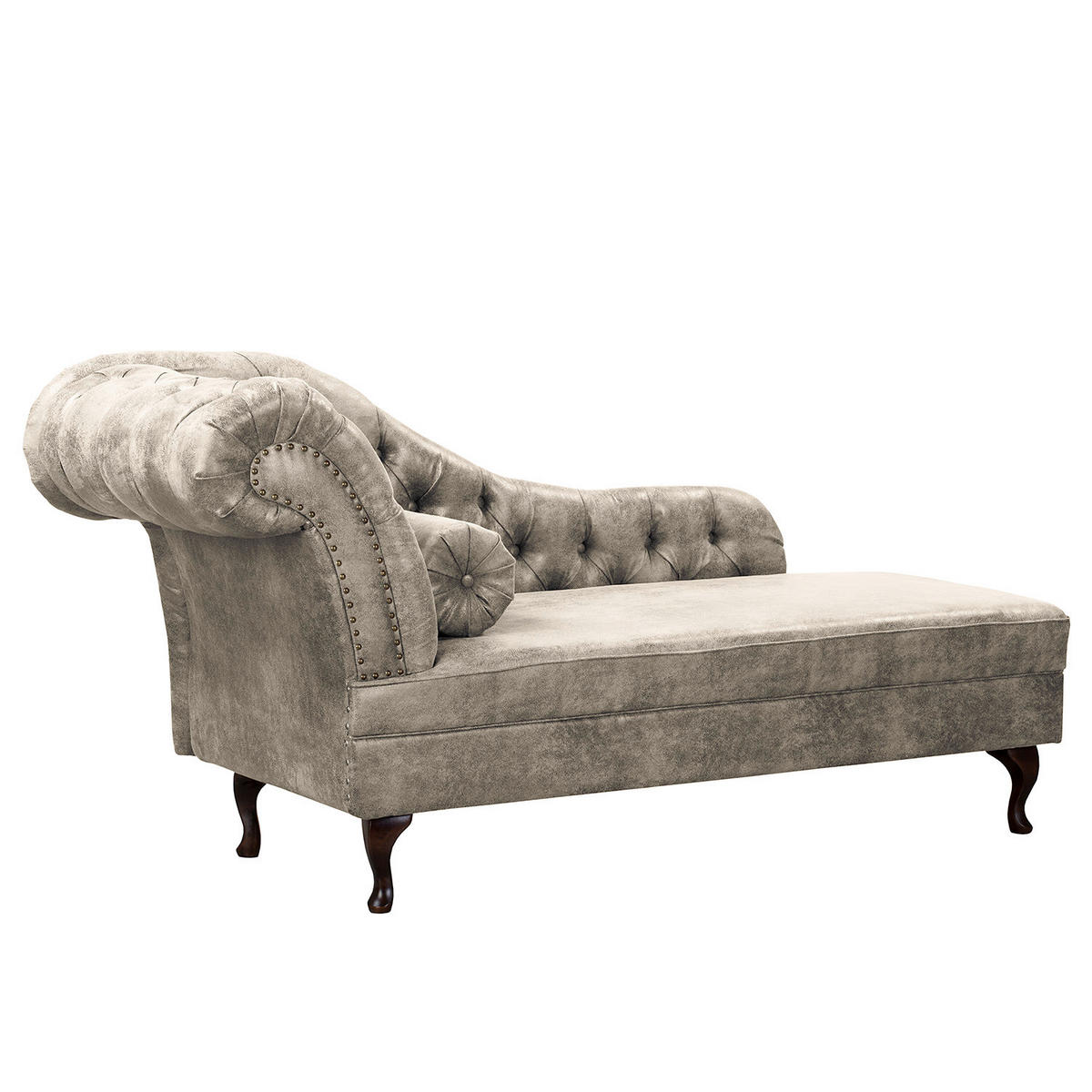 RÉCAMIERE Lederlook Hellgrau  - Hellgrau/Braun, Design, Holz/Textil (185/93/75cm) - Livetastic