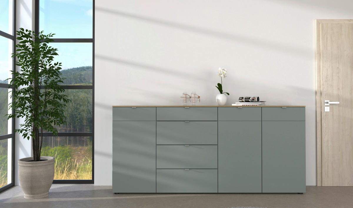 SIDEBOARD  in 220/101/41 cm  - Schilfgrün/Silberfarben, Design, Holzwerkstoff/Metall (220/101/41cm)