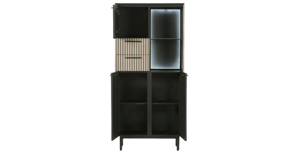 VITRINE in Schwarz, Eichefarben  - Eichefarben/Schwarz, Trend, Holzwerkstoff/Metall (75/160/42cm) - Carryhome